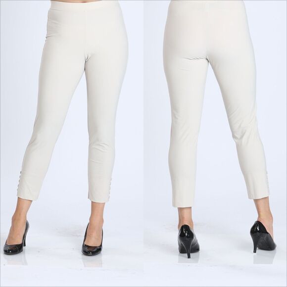 IC By Connie K Button Hem Slim Crops Size Medium Oyster Tan NEW Stretch - Picture 1 of 7